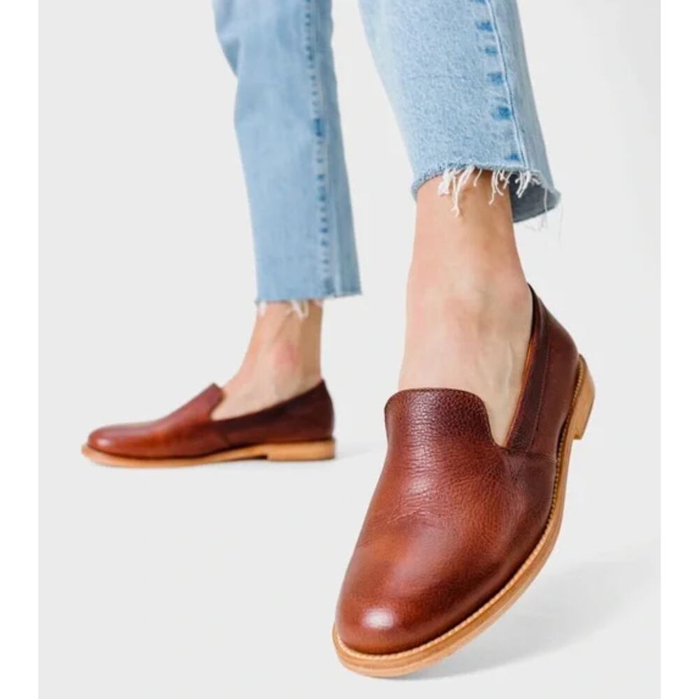 NEW! Portland Leather Patina Womens 10 Handmade Slip On Loafers Cognac Brown
